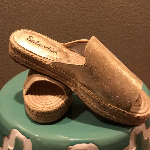 NIB! Gold Splendid Espadrille Slide Sandals! - Picture 3 of 5